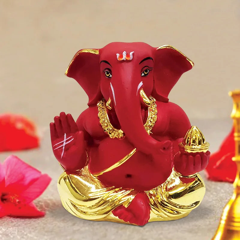 Gold/Silver Plated Ganesha Dagdu Ganesha in Sitting Posture for Car Dashboard Home Decor Showpiece and Gifts by HomeDecorKart and Karigaari India