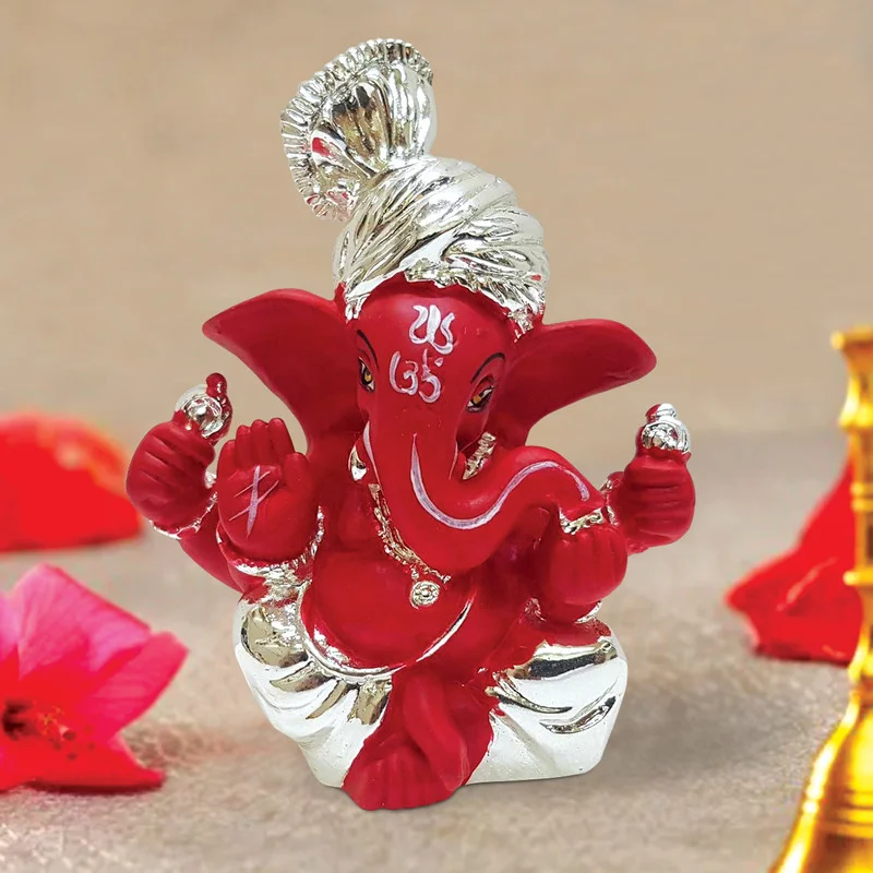 Gold/Silver Plated Ganesha Ceramic Silver Plated Ganesha in sitting Posture for car Home Decor Showpiece and Gifts by HomeDecorKart and Karigaari India