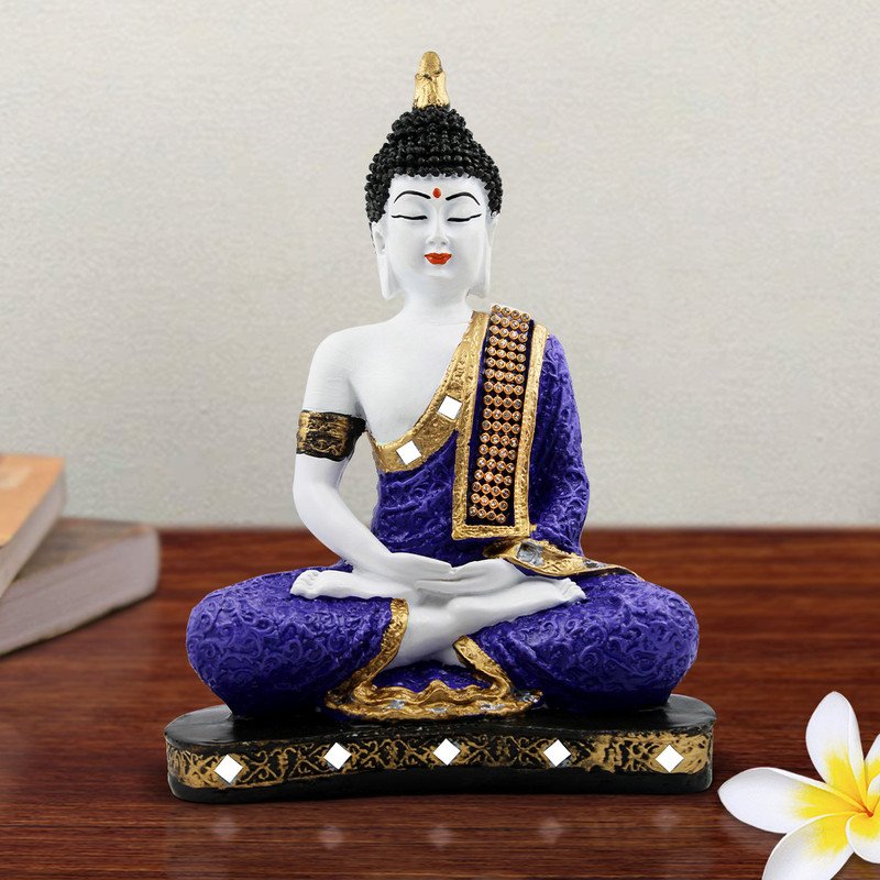 Buddha Idols Handcrafted Ployresin Lord Buddha Meditation Purple Colour Statue Showpiece Home Decor/Office Decor/Spiritual Gift Home Decor Showpiece and Gifts by HomeDecorKart and Karigaari India