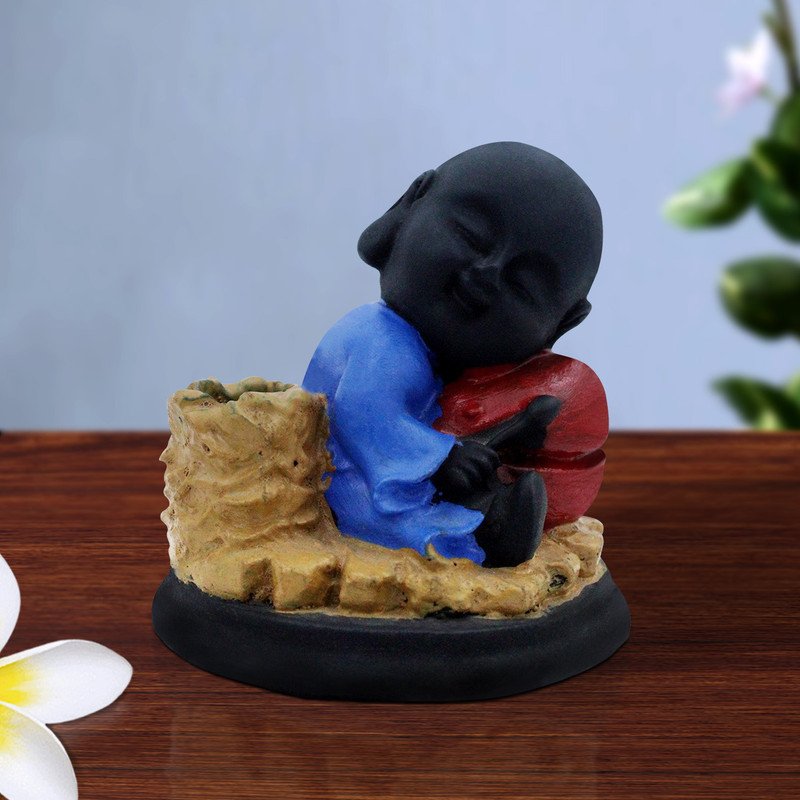 Buddha Idols Handcrafted Ployresin Lord Buddha Sitting And Sleeping Statue Showpiece Home Decor/Office Decor/Spiritual Gift, Black And Blue Colour Home Decor Showpiece and Gifts by HomeDecorKart and Karigaari India