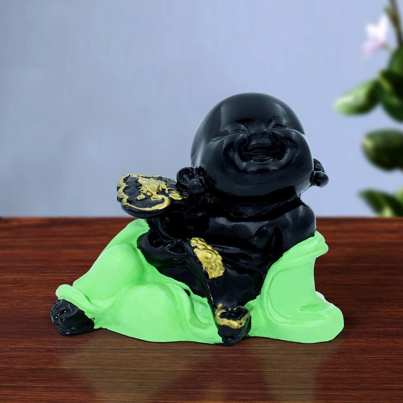 Buddha Idols Handcrafted Ployresin Lord Buddha Sleeping Statue Showpiece Home Decor/Office Decor/Spiritual Gift, Black And Green Colour Home Decor Showpiece and Gifts by HomeDecorKart and Karigaari India