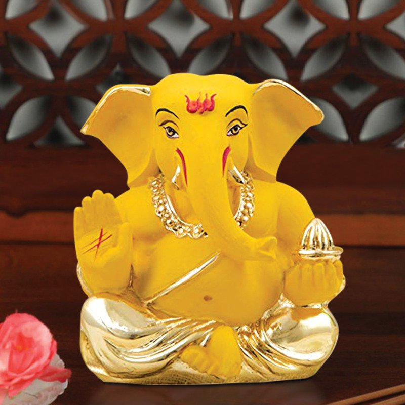 Gold/Silver Plated Ganesha Ceramic Gold Plated Ganesha for Car & Home decor purpose Home Decor Showpiece and Gifts by HomeDecorKart and Karigaari India