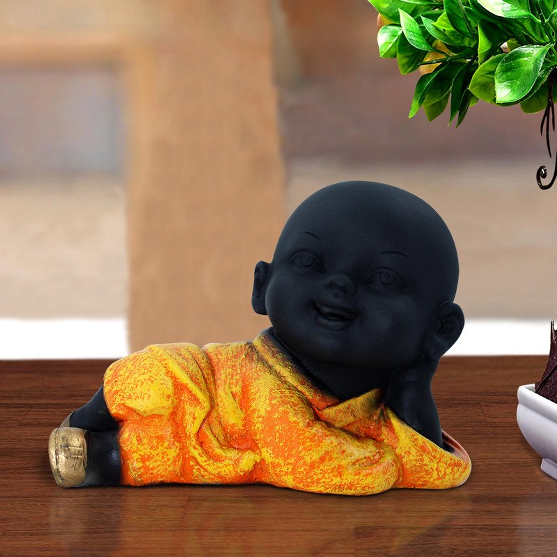 Buddha Idols Handcrafted Ployresin Lord Buddha Sleeping Statue Showpiece Home Decor/Office Decor/Spiritual Gift, Black And Orange Home Decor Showpiece and Gifts by HomeDecorKart and Karigaari India