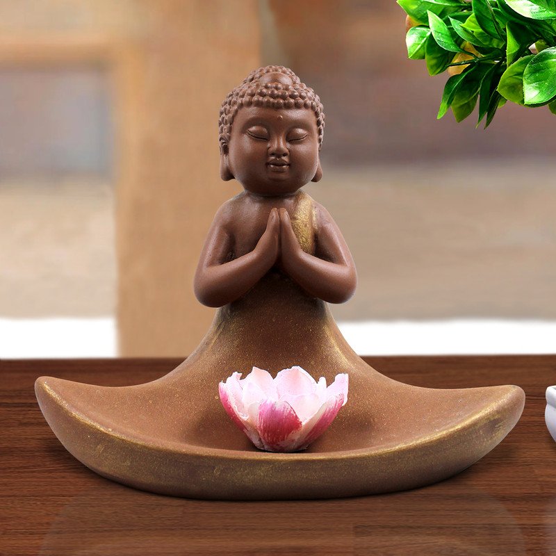 Buddha Idols Handcrafted Ployresin Lord Buddha Praying Statue Showpiece Home Decor/Office Decor/Spiritual Gift, Brown Home Decor Showpiece and Gifts by HomeDecorKart and Karigaari India