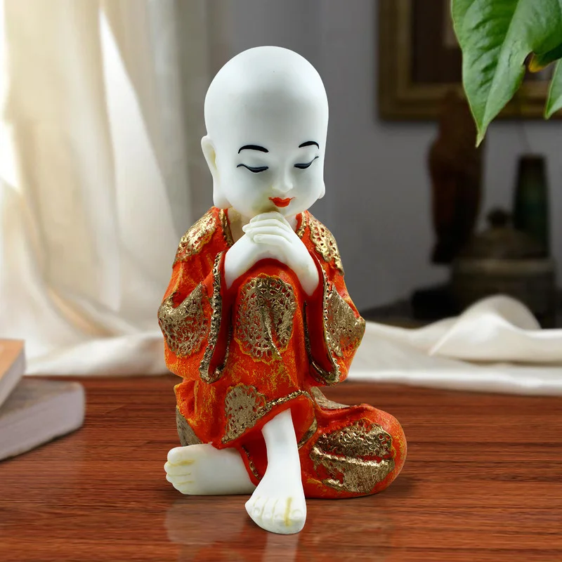 Buddha Idols Handcrafted Ployresin Lord Buddha Sitting And Sleeping Statue Showpiece Home Decor/Office Decor/Spiritual Gift, White And Orange Home Decor Showpiece and Gifts by HomeDecorKart and Karigaari India