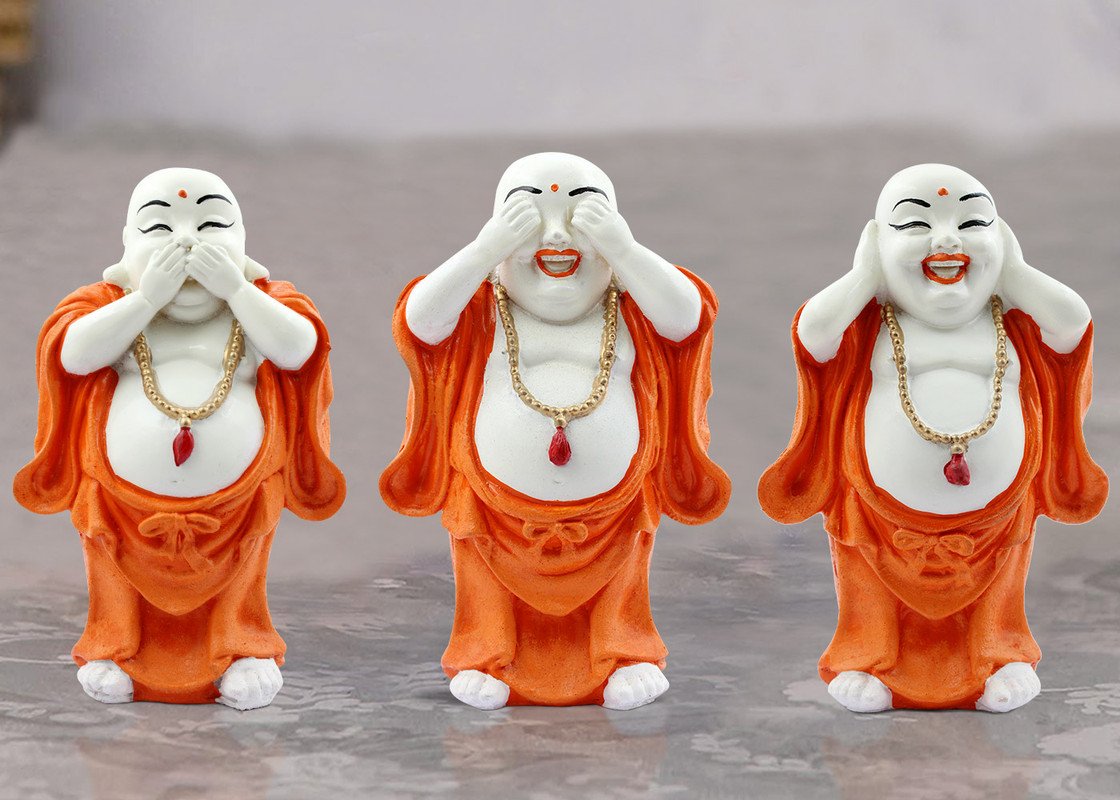 Home Decor Handcrafted Ployresin Lord Buddha Three Standing White And Orange Statues Showpiece Home Decor/Office Decor/Spiritual Gift Home Decor Showpiece and Gifts by HomeDecorKart and Karigaari India