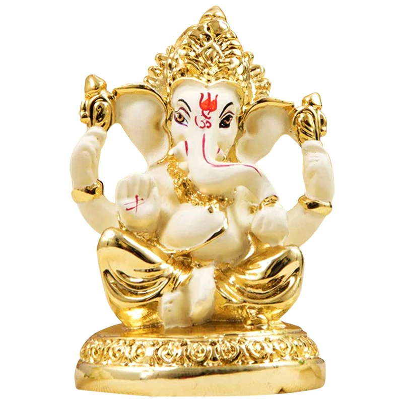 Gold/Silver Plated Ganesha Stylish Yellow Ceramic Ganesha Idol for Car Dashboard I Gifting Home Decor Showpiece and Gifts by HomeDecorKart and Karigaari India