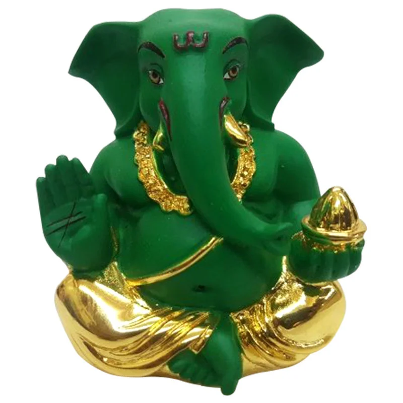 Gold/Silver Plated Ganesha Beautiful Green Ganesha for Car Dashboard I Giting Home Decor Showpiece and Gifts by HomeDecorKart and Karigaari India