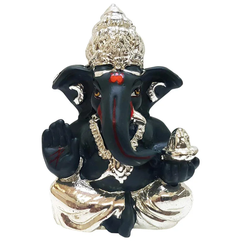 Gold/Silver Plated Ganesha Ceramic Black Pagdi Ganesha for Car Dashboard & Gifting Home Decor Showpiece and Gifts by HomeDecorKart and Karigaari India