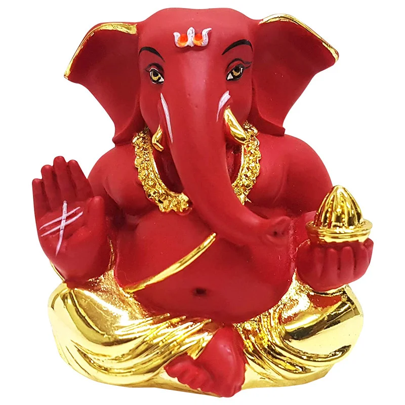 Gold/Silver Plated Ganesha Dagdu Ganesha in Sitting Posture for Car Dashboard Home Decor Showpiece and Gifts by HomeDecorKart and Karigaari India