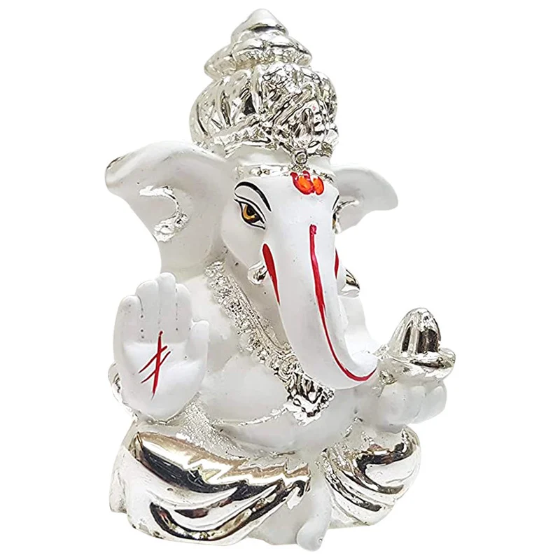 Gold/Silver Plated Ganesha Stylish Orange Ceramic Ganesha Idol for Car Dashboard I Gifting Home Decor Showpiece and Gifts by HomeDecorKart and Karigaari India