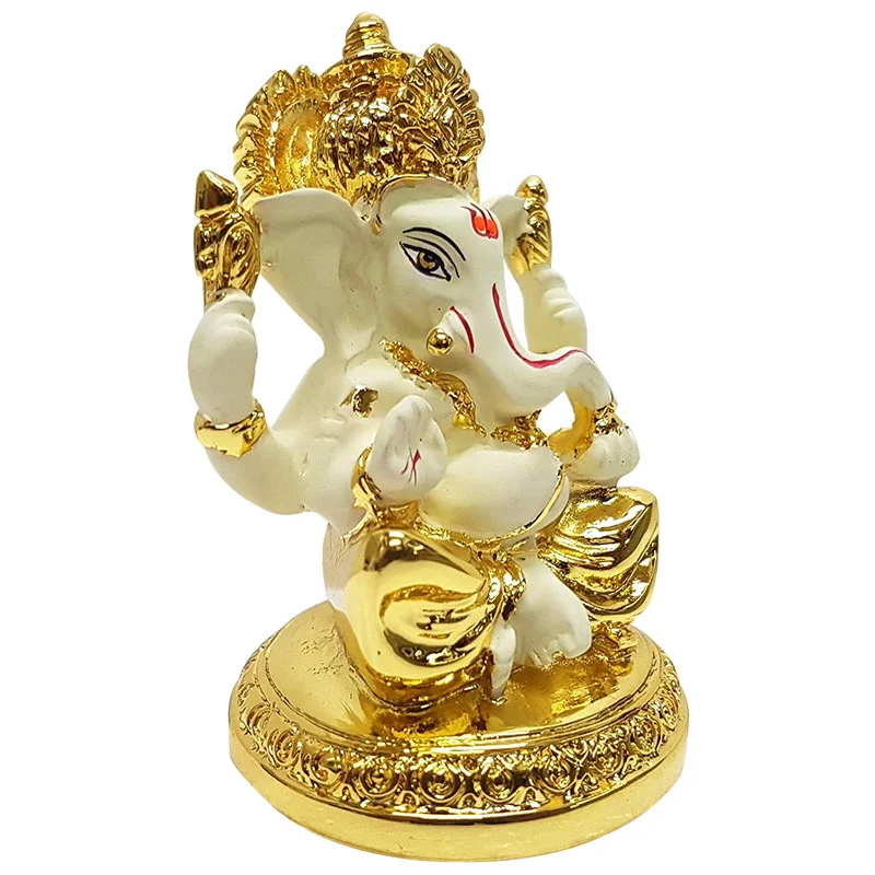 Gold/Silver Plated Ganesha Stylish Yellow Ceramic Ganesha Idol for Car Dashboard I Gifting Home Decor Showpiece and Gifts by HomeDecorKart and Karigaari India