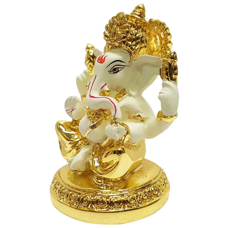 Gold/Silver Plated Ganesha Stylish Yellow Ceramic Ganesha Idol for Car Dashboard I Gifting Home Decor Showpiece and Gifts by HomeDecorKart and Karigaari India
