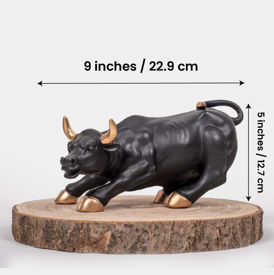 Animals & Bird Figurines Wall Street Bull Replica – Resin Showpiece for Home Decor, 9 Inches (Black) Home Decor Showpiece and Gifts by HomeDecorKart and Karigaari India