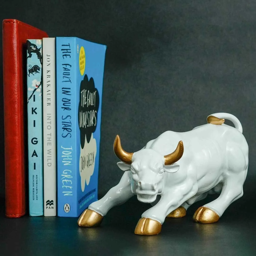 Animals & Bird Figurines Wall Street Bull Replica – Resin Showpiece for Home Decor, 9 Inches (White) Home Decor Showpiece and Gifts by HomeDecorKart and Karigaari India