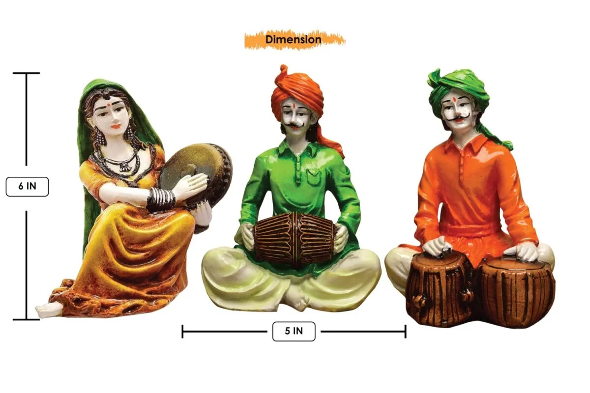 Home Decor Traditions of Rajasthani : Man Playing Tabla with Dafli Lady & Dholak Man Showpiece Home Decor Showpiece and Gifts by HomeDecorKart and Karigaari India