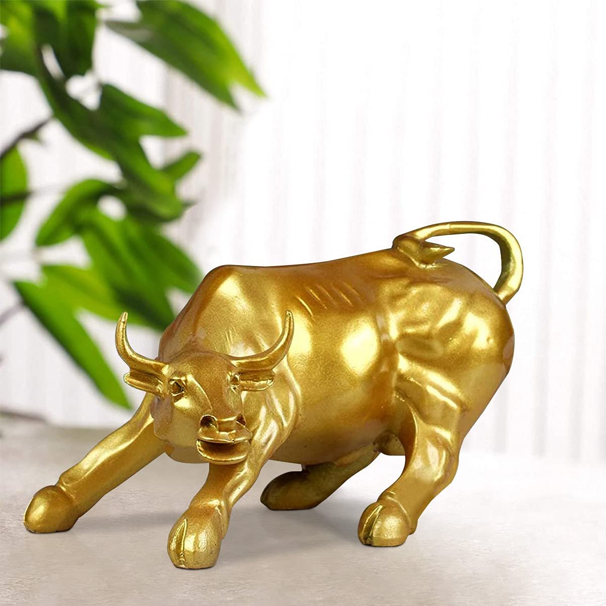 Animals & Bird Figurines Gold Geometric Bull Statue Resin Made Gold Color Showpiece Home Decor Showpiece and Gifts by HomeDecorKart and Karigaari India