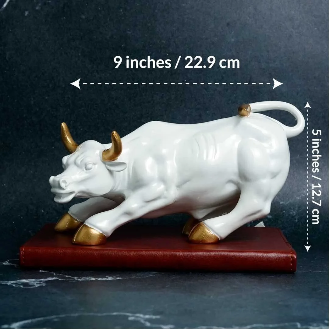 Animals & Bird Figurines Wall Street Bull Replica – Resin Showpiece for Home Decor, 9 Inches (White) Home Decor Showpiece and Gifts by HomeDecorKart and Karigaari India