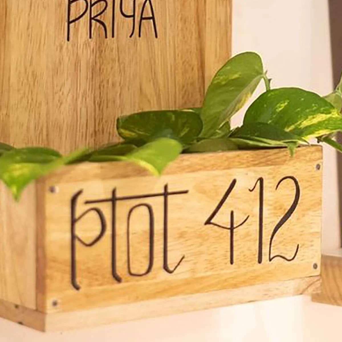 Home Decor Artistic Wooden Pine Finish Planter Number Plate Home Decor Showpiece and Gifts by HomeDecorKart and Karigaari India