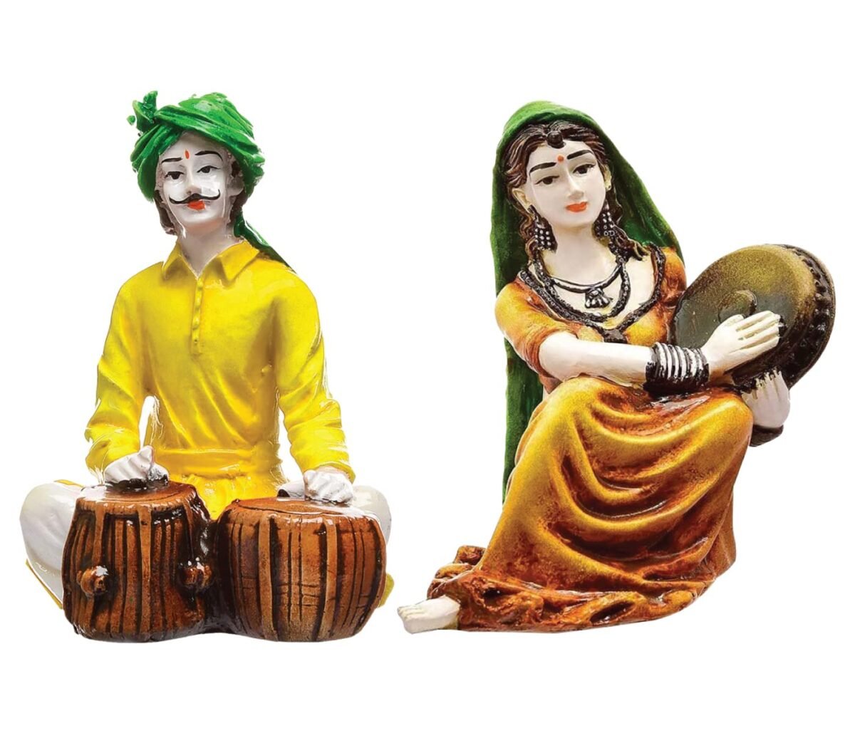 Home Decor Traditions of Rajasthani : Man Playing Tabla & Lady with Dafli Showpiece Home Decor Showpiece and Gifts by HomeDecorKart and Karigaari India