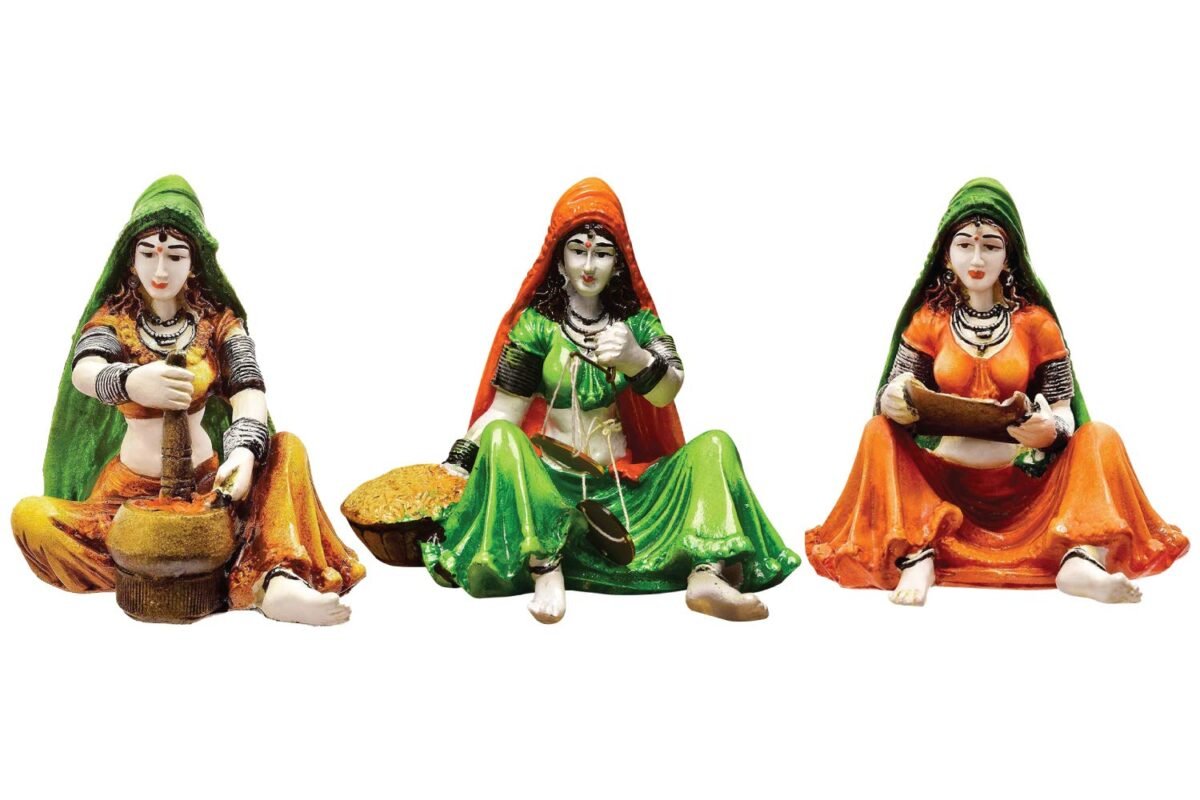 Home Decor Traditions of Rajasthani : Set of 3 Ladies Doing Different Activities Home Decor Showpiece and Gifts by HomeDecorKart and Karigaari India