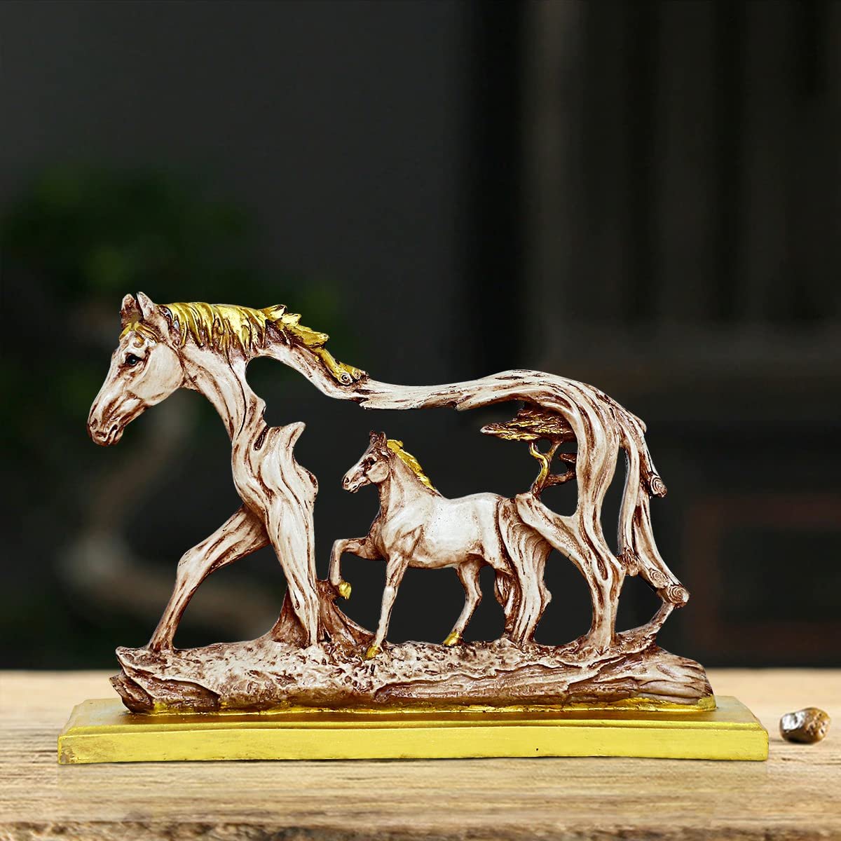 Animals & Bird Figurines PolyResin Horse with Horse Baby on Stand Showpiece Home Decor/Office Décor Home Decor Showpiece and Gifts by HomeDecorKart and Karigaari India