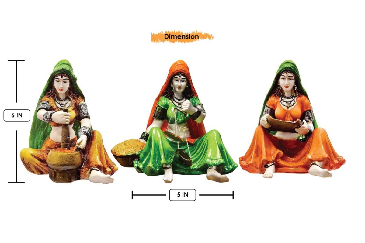 Home Decor Traditions of Rajasthani : Set of 3 Ladies Doing Different Activities Home Decor Showpiece and Gifts by HomeDecorKart and Karigaari India