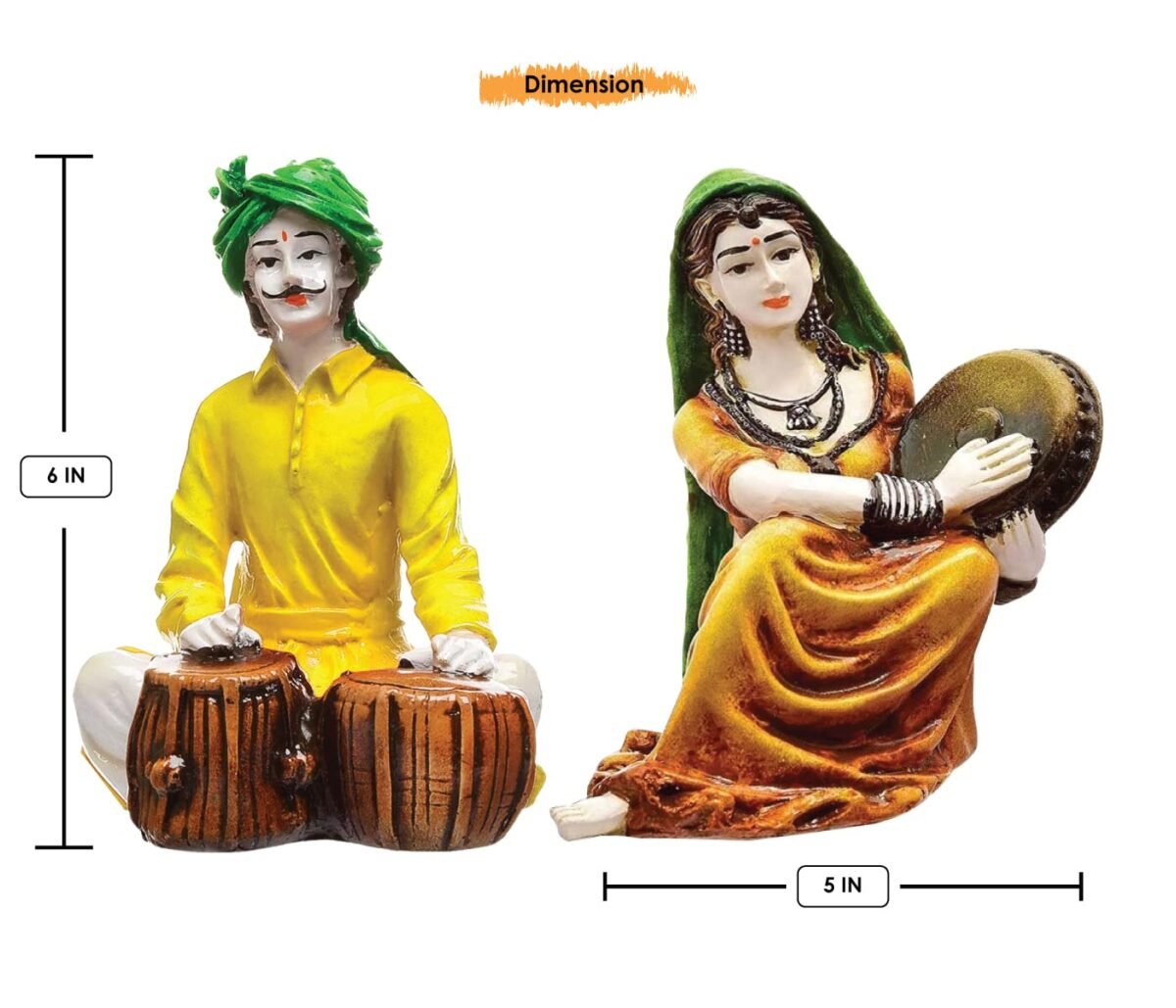 Home Decor Traditions of Rajasthani : Man Playing Tabla & Lady with Dafli Showpiece Home Decor Showpiece and Gifts by HomeDecorKart and Karigaari India