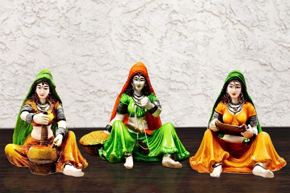 Home Decor Traditions of Rajasthani : Set of 3 Ladies Doing Different Activities Home Decor Showpiece and Gifts by HomeDecorKart and Karigaari India