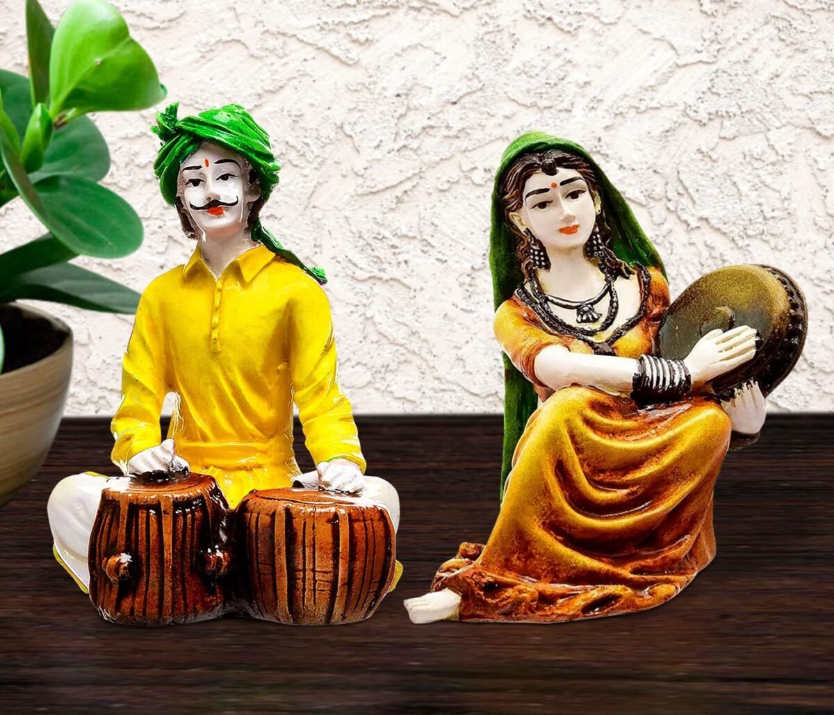 Home Decor Traditions of Rajasthani : Man Playing Tabla & Lady with Dafli Showpiece Home Decor Showpiece and Gifts by HomeDecorKart and Karigaari India