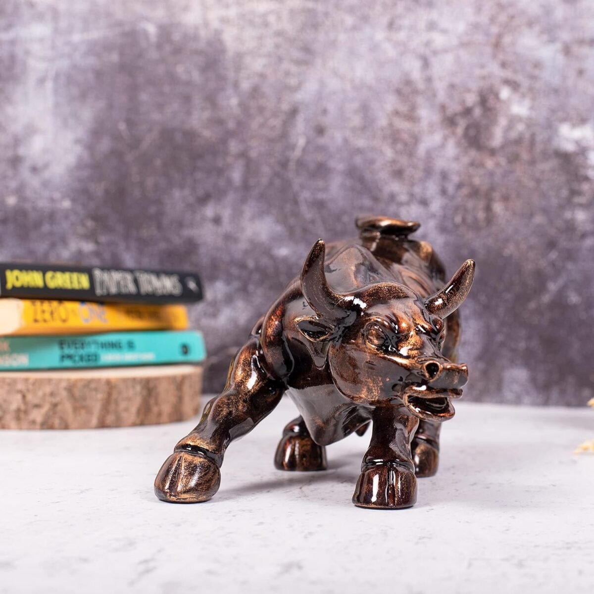 Animals & Bird Figurines Wall Street Bull Replica – Resin Showpiece for Home Decor, 9 Inches (Rustic) Home Decor Showpiece and Gifts by HomeDecorKart and Karigaari India