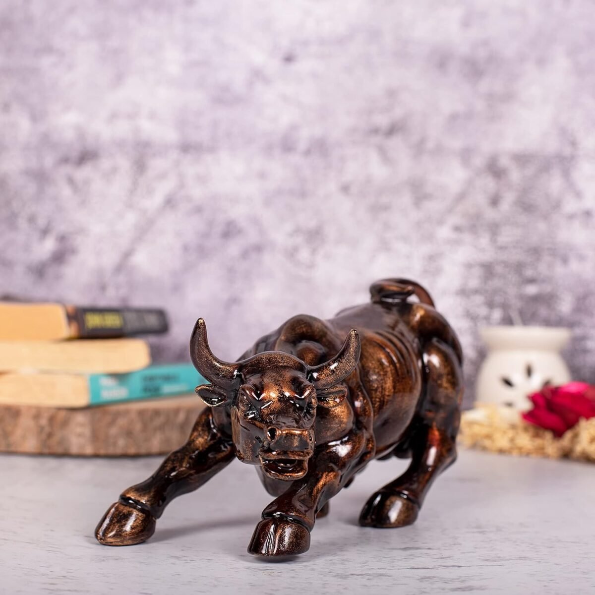 Animals & Bird Figurines Wall Street Bull Replica – Resin Showpiece for Home Decor, 9 Inches (Rustic) Home Decor Showpiece and Gifts by HomeDecorKart and Karigaari India