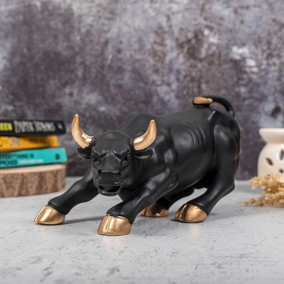 Animals & Bird Figurines Wall Street Bull Replica – Resin Showpiece for Home Decor, 9 Inches (Black) Home Decor Showpiece and Gifts by HomeDecorKart and Karigaari India