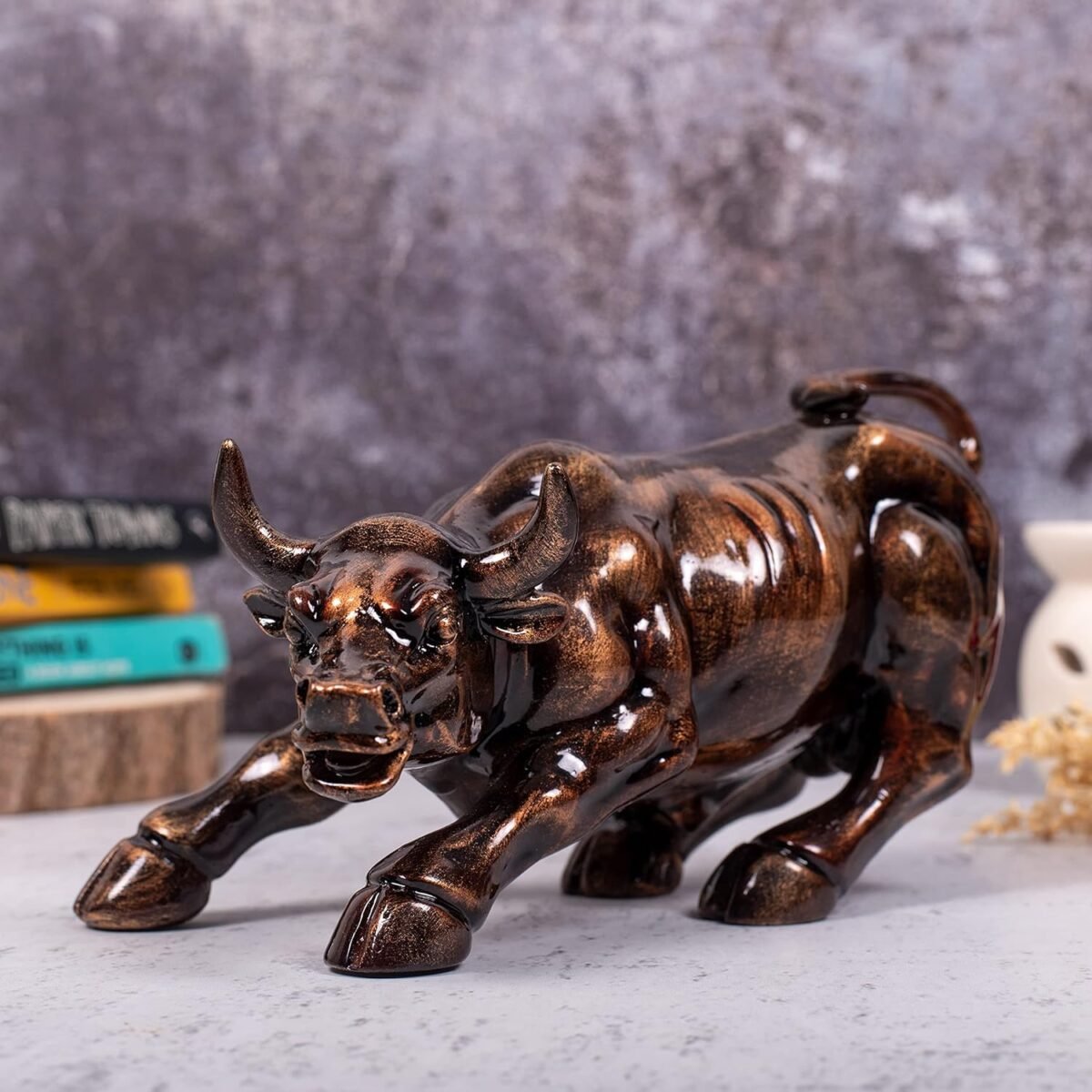 Animals & Bird Figurines Wall Street Bull Replica – Resin Showpiece for Home Decor, 9 Inches (Rustic) Home Decor Showpiece and Gifts by HomeDecorKart and Karigaari India