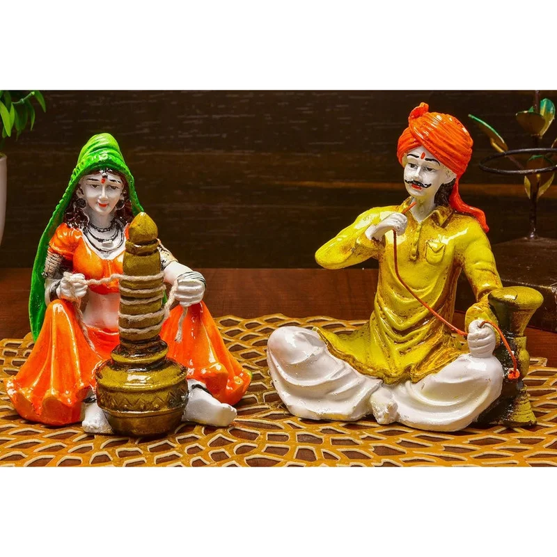 Home Decor Traditions of Rajasthani : Man with Hukka & Lady with Chaas Idol showpiece for Home Decor Home Decor Showpiece and Gifts by HomeDecorKart and Karigaari India