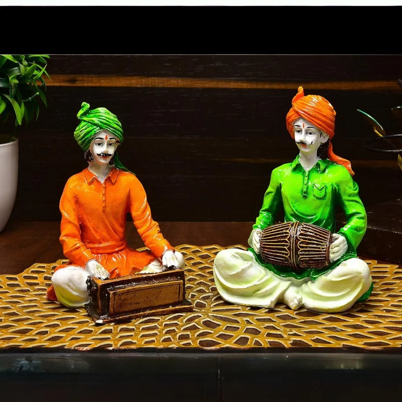 Home Decor Traditions of Rajasthani : Man Playing Dholak & Harmonium for Home Decor Home Decor Showpiece and Gifts by HomeDecorKart and Karigaari India