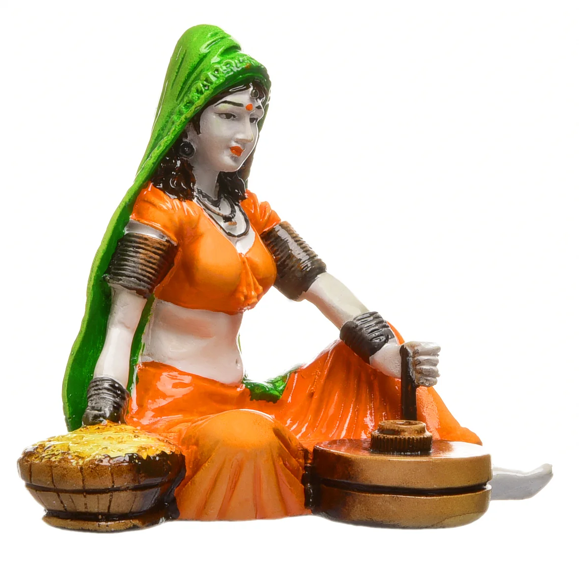 Home Decor Handcrafted Rajasthani Lady Making Chakki Polyesine Idol Showpiece for Home Decor Home Decor Showpiece and Gifts by HomeDecorKart and Karigaari India