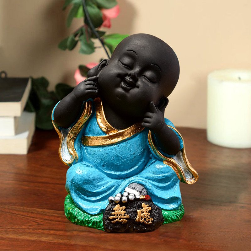 Buddha Idols Handcrafted Ployresin Sitting With Putting Fingers On Chicks Lord Buddha Statue Showpiece Home Decor/Office Decor/Spiritual Gift, Sky Blue Colour Home Decor Showpiece and Gifts by HomeDecorKart and Karigaari India