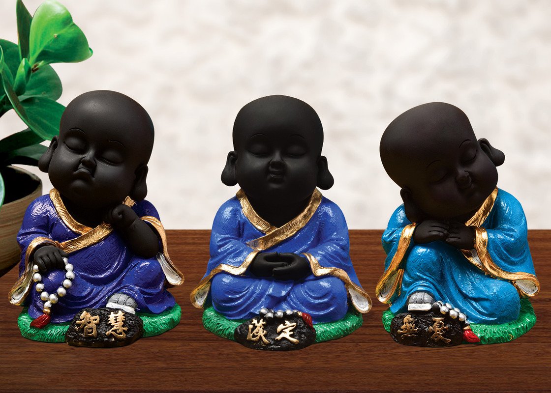 Buddha Idols Handcrafted Ployresin Sitting And Sleeping , Meditating Lord Buddha Statue Showpiece Home Decor/Office Decor/Spiritual Gift, Drak Blue Colour, Three Pieces Home Decor Showpiece and Gifts by HomeDecorKart and Karigaari India