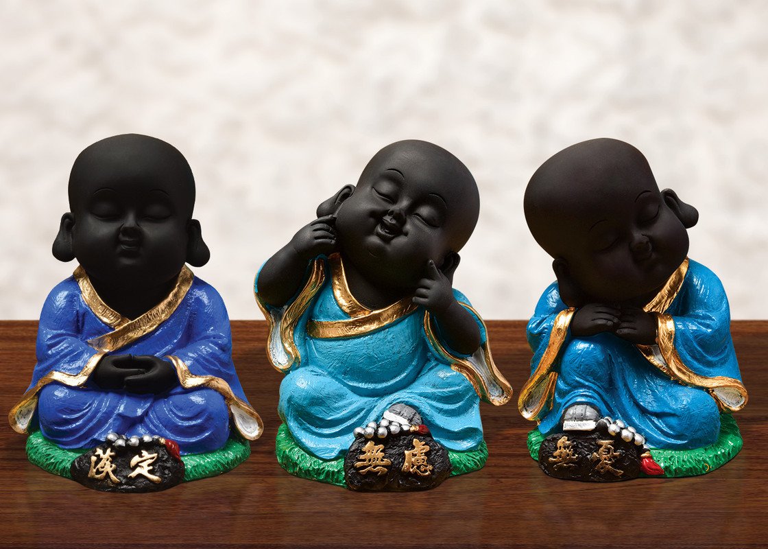 Buddha Idols Handcrafted Ployresin Sitting And Sleeping Lord Buddha Statue Blue Colour Showpiece Home Decor/Office Decor/Spiritual Gift, Three Pieces Home Decor Showpiece and Gifts by HomeDecorKart and Karigaari India