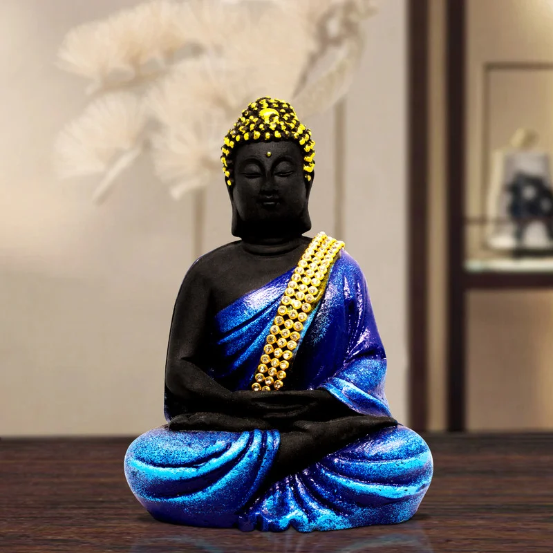 Buddha Idols Handcrafted Ployresin Lord Buddha Sitting Meditating Shiny Dark Blue Colour Statue Showpiece Home Decor/Office Decor/Spiritual Gift Home Decor Showpiece and Gifts by HomeDecorKart and Karigaari India