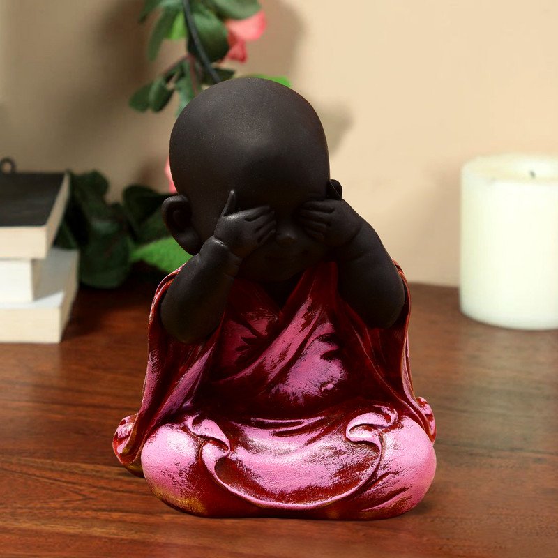 Buddha Idols Handcrafted Ployresin Sitting With Putting Fingers On Eyes Pink Colour Lord Buddha Statue Showpiece Home Decor/Office Decor/Spiritual Gift Home Decor Showpiece and Gifts by HomeDecorKart and Karigaari India