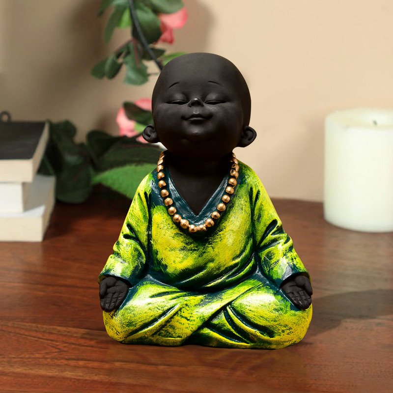 Buddha Idols Handcrafted Ployresin Sitting, Green Colour Meditating Lord Buddha Statue Showpiece Home Decor/Office Decor/Spiritual Gift Home Decor Showpiece and Gifts by HomeDecorKart and Karigaari India