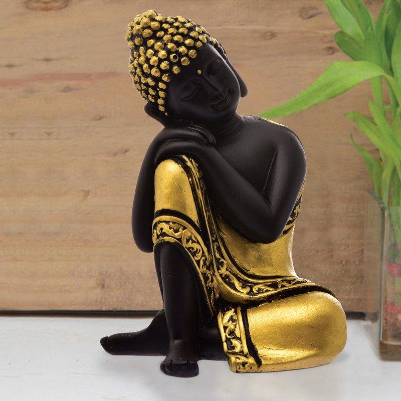 Buddha Idols Handcrafted Ployresin Yellow And Black Sitting And Sleeping Lord Buddha Statue Showpiece Home Decor/Office Decor/Spiritual Gift Home Decor Showpiece and Gifts by HomeDecorKart and Karigaari India