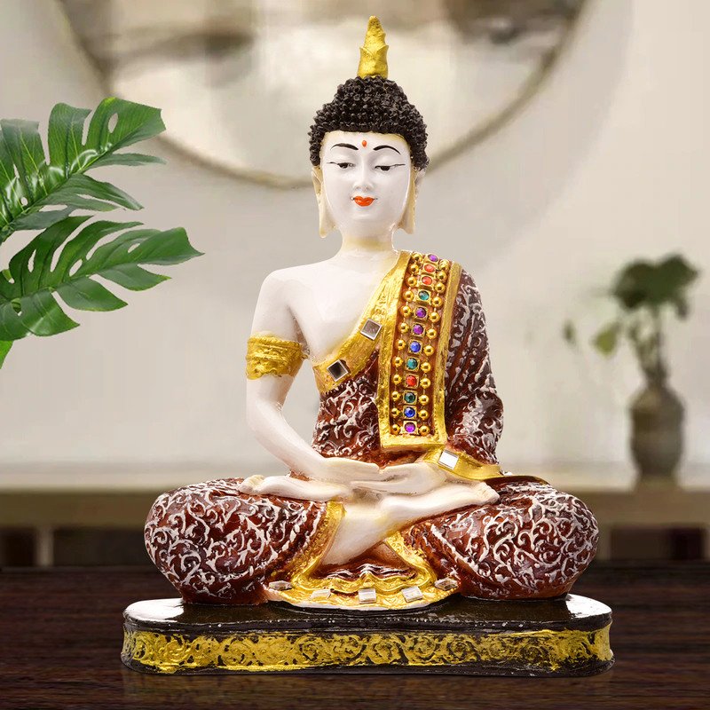 Buddha Idols Handcrafted Ployresin Meditating Multicolour Sitting Lord Buddha Statue Showpiece Home Decor/Office Decor/Spiritual Gift Home Decor Showpiece and Gifts by HomeDecorKart and Karigaari India