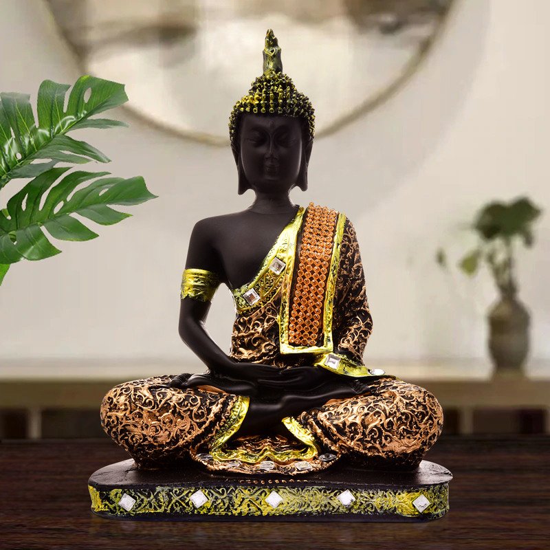 Buddha Idols Handcrafted Ployresin Lord Buddha Meditating Statue Multicolour Showpiece Home Decor/Office Decor/Spiritual Gift Home Decor Showpiece and Gifts by HomeDecorKart and Karigaari India