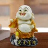 Handcrafted Ployresin Lord Buddha Standing, Laughing White And Yellow Statue Showpiece Home Decor/Office Decor/Spiritual Gift