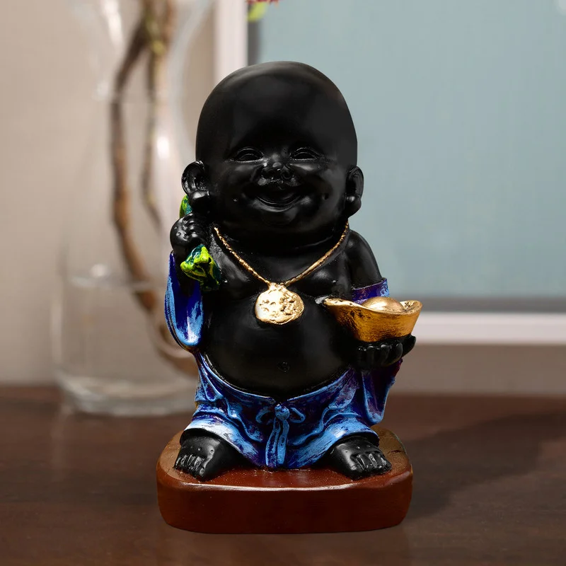 Buddha Idols Handcrafted Ployresin Lord Buddha Laughing Statue  Showpiece Home Decor/Office Decor/Spiritual Gift, Blue And Black Colour Home Decor Showpiece and Gifts by HomeDecorKart and Karigaari India