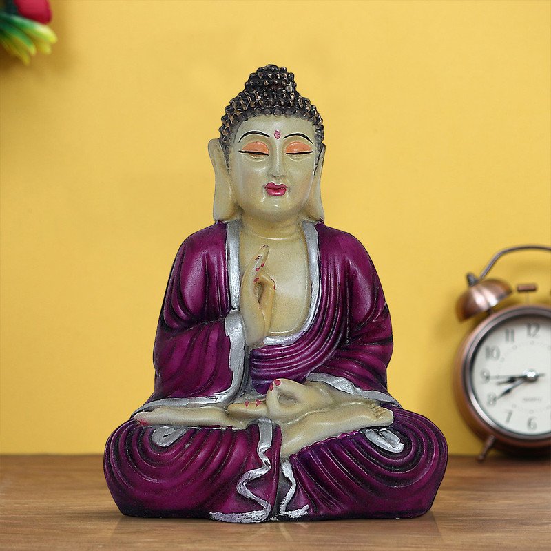 Buddha Idols Handcrafted Ployresin Lord Buddha Sitting And Meditation Statue Showpiece Home Decor/Office Decor/Spiritual Gift, White And Maroon Home Decor Showpiece and Gifts by HomeDecorKart and Karigaari India