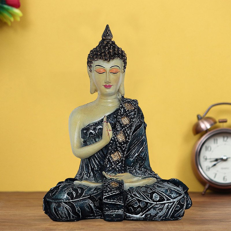 Buddha Idols Handcrafted Ployresin Lord Buddha Sitting And Meditation Multicolour Statue Showpiece Home Decor/Office Decor/Spiritual Gift Home Decor Showpiece and Gifts by HomeDecorKart and Karigaari India